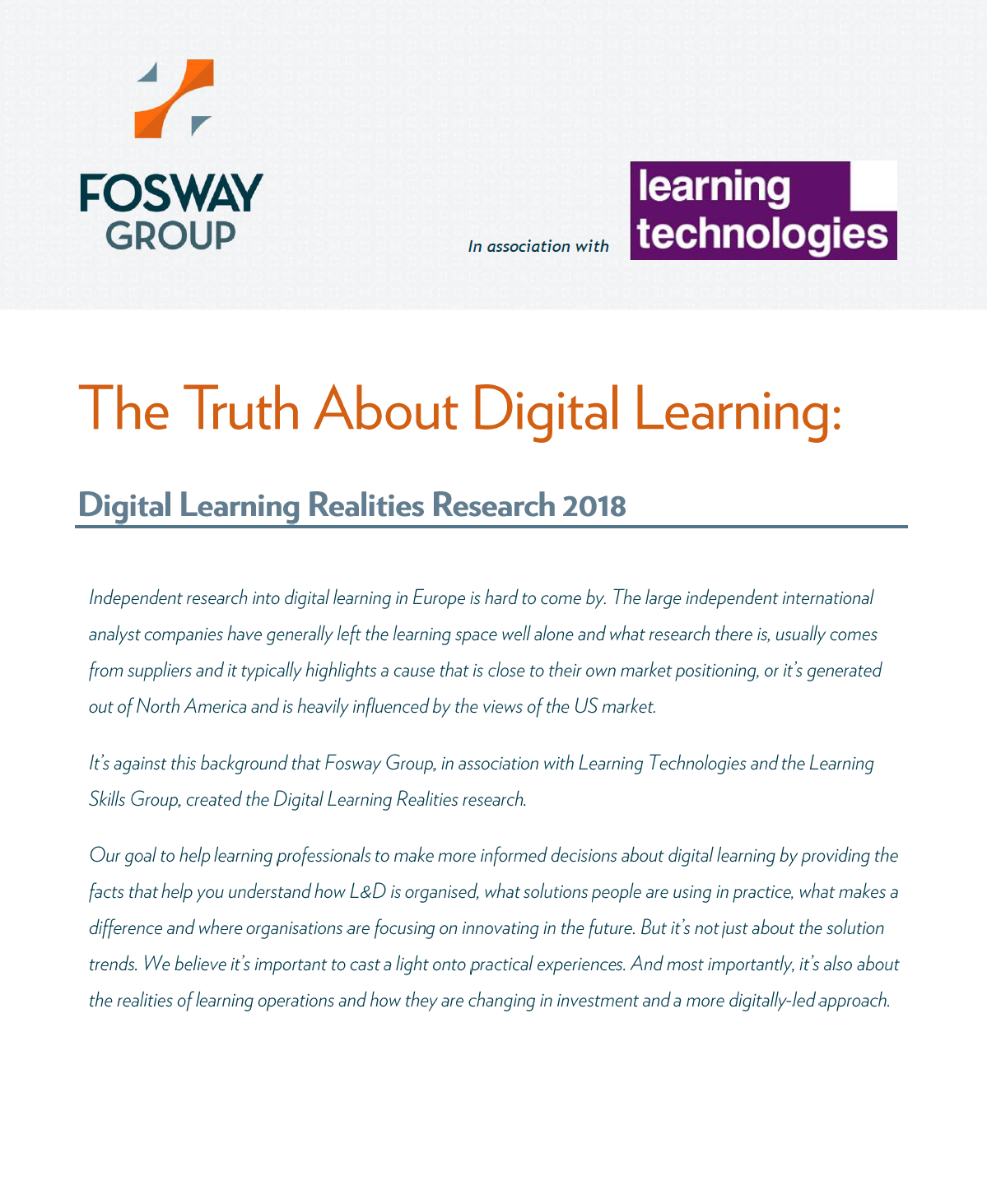 Fosway Learning Technologies Digital Learning Realities Report 2018
