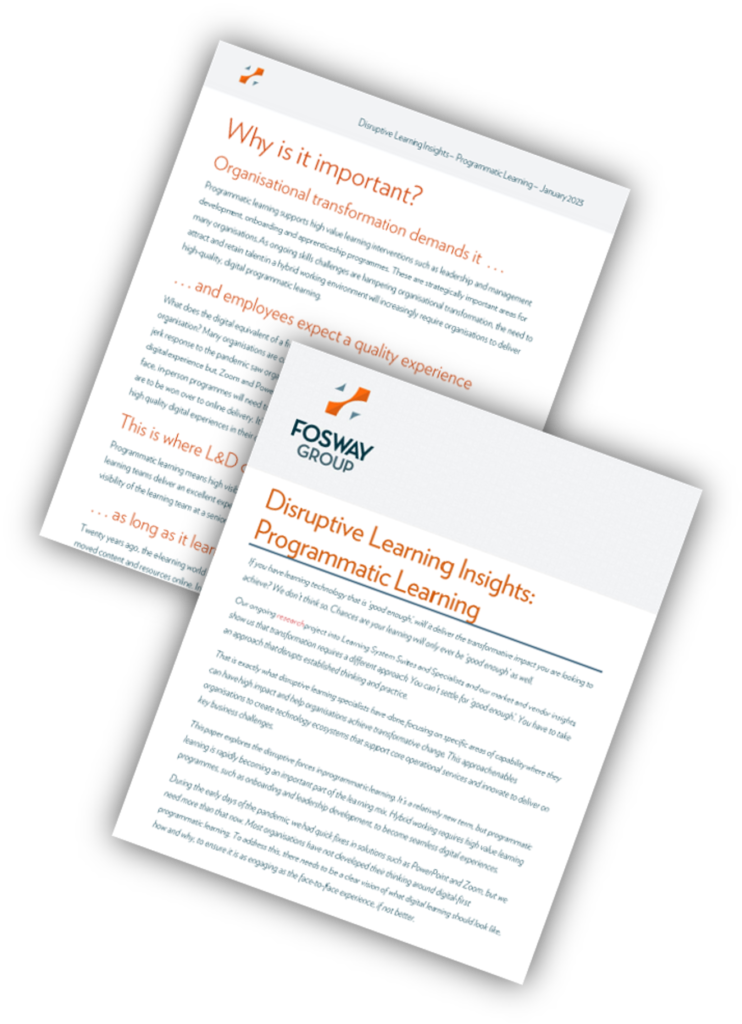 Spec page 11 Cover image of the Fosway Group Disruptive Insights paper on Programmatic Learning