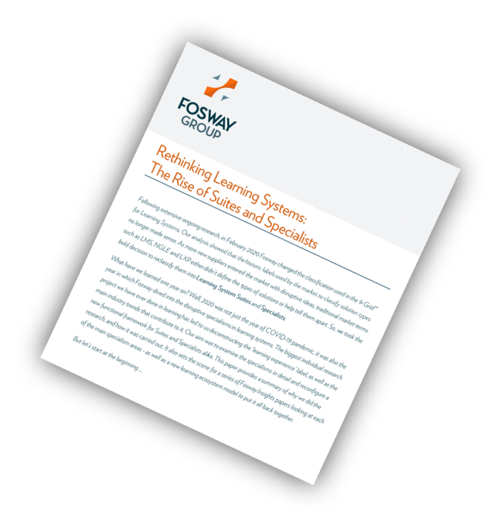 Spec page 12 Cover image of the Fosway Group Disruptive Insights paper on Learning Systems